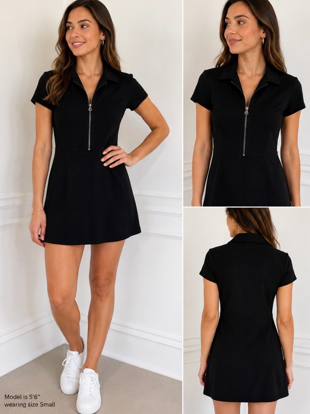 Vintage Jonathan Martin Black Zip Front Collared Mini Dress Women’s Size 7